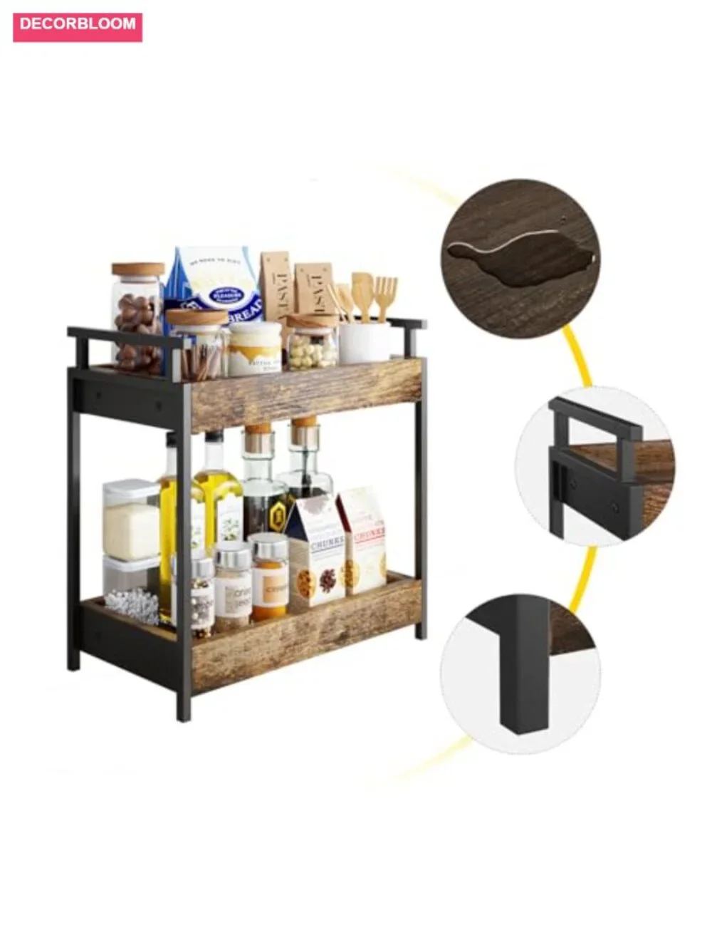 2 Tier Wooden Coffee Station Organizer Countertop Shelf